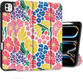 MEEgoodo Case for M5 iPad Pro 11 inch 2025/M4 iPad Pro 11 inch Case 2024, Tablet Cover with Trifold Stand & Pencil Holder & Auto Wake/Sleep & Soft TPU Back Cover, Groovy Flower