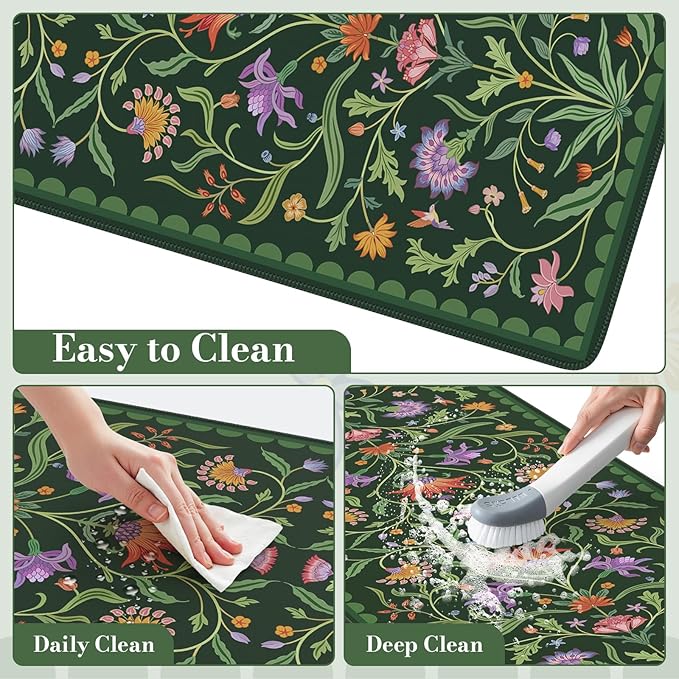 HAOCOO Moss Green Aesthetic Desk Matt for Desktop, Cute Mouse Pad, Non-Slip Vintage Keyboard Mat with Stitched Edge, Large Desk Docer Mat, Desk Cover for Home, Office