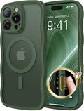 CAPRARO for iPhone 16 Pro Case for Women Girls, Upgraded [Full Camera Protection] [Compatible with MagSafe] Cute Wave Translucent Matte Phone Case for iPhone 16 Pro, Deep Green