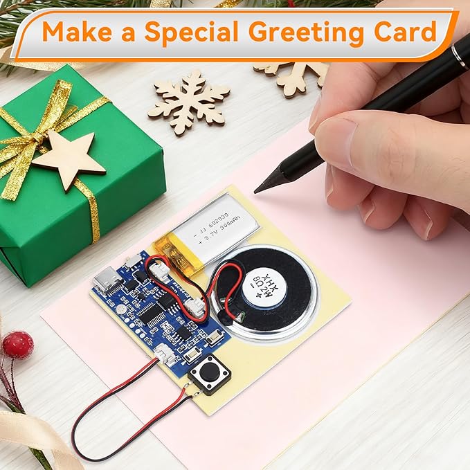 2PCS Sound Recorder Module DIY Music Voice Recording Module Chip with Speaker,Type-C Cable,Easy Recording Capability16 Minutes Music for Personalized Greetings, Holiday Crafts Cards with Manual
