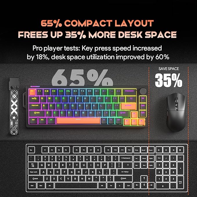 68% Mechanical Gaming Keyboard with RGB Backlit, Wired Keyboard Volume Knob Gasket Mount with PBT Keycaps,8000 Hz Polling Rate, Hall Effect Cream Switches, Hot-Swap, for FPS Games (Black+Orange)