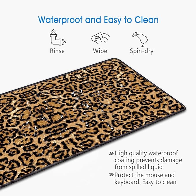Desk Pad Mat Gaming Mouse Pads with Coasters Set, Stitched Edges Design Mouse Pad XXL Large Mouse Pad for Laptop Computers Leopard Print Desk Writing Mat for Office & Home 31.5"x 11.8"