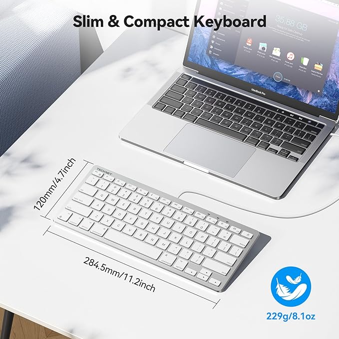 TECKNET Wired Keyboard for MacOS Devices with Dual Interface, Slim Mac Keyboard, Comfortable Ergonomic Typing Angle & Stable Connection for PC/Laptop, Compatible with MacBook, iMac, Mac mini/Pro