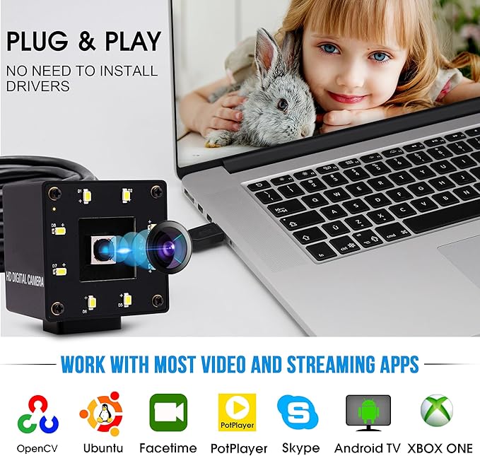 USB Camera 16MP Webcam Autofocus 68Degree Lens with Day and Night Vision Metal Case,4K PC Camera UVC Plug and Play for Industrial Machine Video Webcam on Computers,Jetson Nano,Raspberry Pi