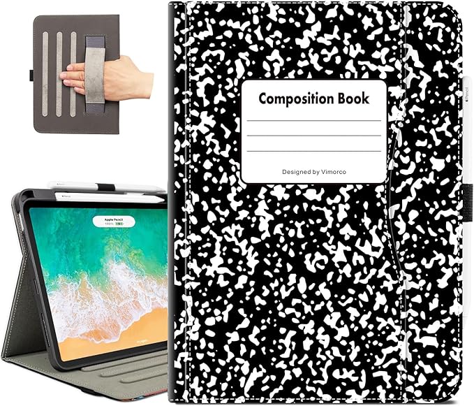 Vimorco for iPad Pro 13 Inch Case M5/M4 2025/2024 Black Notebook, for iPad 13 Pro Case Pencil Holder/Hand Strap/Pocket/Screen Protection Band, for iPad Pro 13 Cases Cover