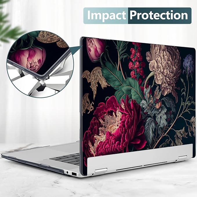 Premium Crystal Case for HP Envy x360 16-inch 2-in-1 Laptop 2024 Release, Creative Patterns Ultra-Slim Lightweight Scratch-Resistant Black Hard Shell with Professional Protection, Vintage Flower