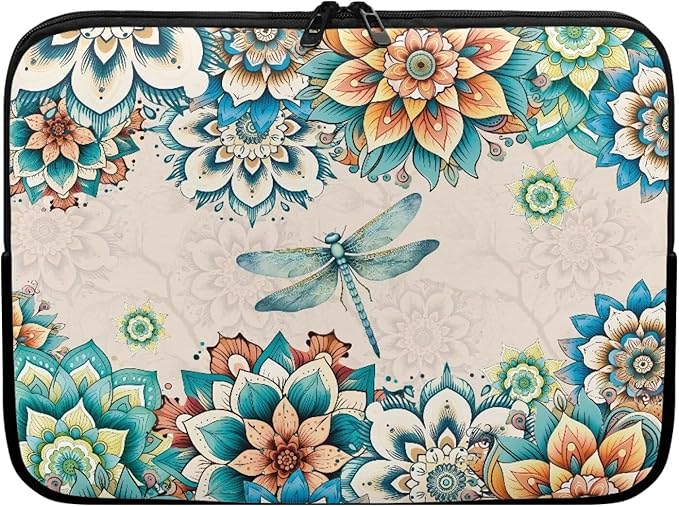 Boho Flower Dragonfly Laptop Protective Sleeve for Women Men Computer Sleeve 12 Inch Laptop Case Bag Lightweight Computer Carrying Case Suitable GITS for Teens Tablet Bags
