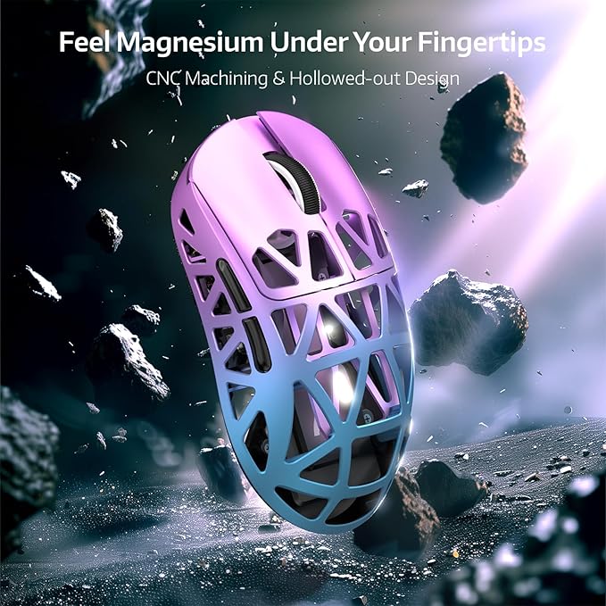ATTACK SHARK R2PRO 45g Superlight Magnesium Alloy Mouse, PixArt PAW3950 Sensor, 42000DPI, 8000Hz Wireless Polling Rate, 2.4G/BT/Wired Gaming Mouse, Programmable Mice with Coiled Cable, PC/Mac, Purple