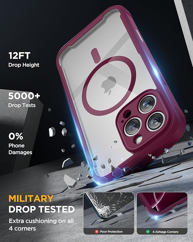 Miracase for iPhone 16 Pro Max Case 6.9'', [Bubble Free] Full-Body Bumper Phone case with Built-in Full Glass Screen &Lens Protector,Compatible with MagSafe,Drop Proof 16 Pro Max Cover,Plum | 6.9'', Bubble Free, Full-Body Bumper, Lens Protector