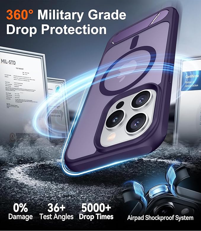 Magnetic Compatible with iPhone 15 Pro Case, [Built-in Invisible Kickstand][Compatible with MagSafe] [Military Grade Shockproof] Slim Translucent Matte Phone Case for iPhone 15 Pro 6.1"