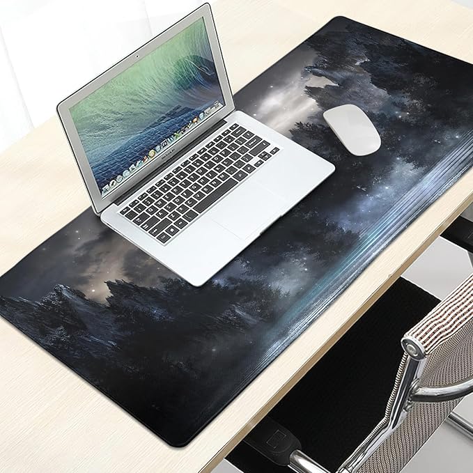 Forest Extra Large Black Gaming Mouse Pad Non-Slip Rubber Giant Mountain Mousepad 31.5x11.8in with Stitched Edge Waterproof Keyboard Pads Computer Desk Laptop Mat for Work Game Office Home