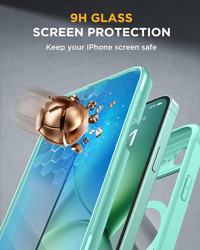 Miracase for iPhone 17e Case & iPhone 16e Case, Full-Body Phone with Built-in Glass Screen Protector, [Magnetic with MagSafe] Military Drop Proof 17 E/ 16 E Cover Bumper 6.1 inch, Mint Green