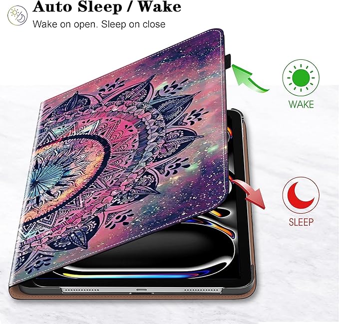 Case for iPad Pro 11 inch Case (M5/M4) 2025/2024, Premium Leather Folio Stand Cover with Auto Wake/Sleep, Pencil Holder and Card Slots - Mandala
