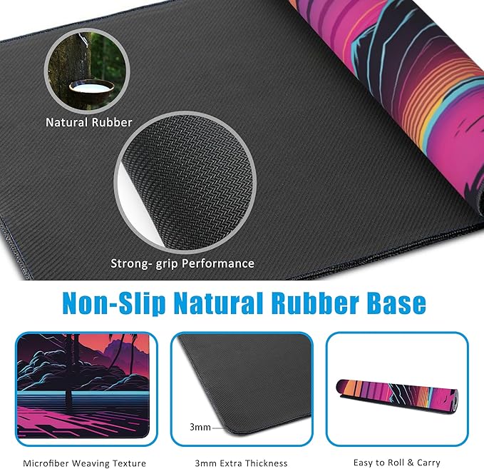 Mouse Pad,Retro Sunset Desk Mat for Desktop,Desk Pad with Non-Slip Base and Stitched Edge,Extended Mousepad for Office and Home 35.4X15.7 Inch