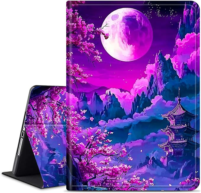 for Amazon Kindle Fire HD 10 (9th/7th/5th Generation, 2019/2017/2015 Release) 10.1" Tablet Case, Slim Kickstand Stand Leather Smart Cover with Auto Wake/Sleep, Purple Mountain Moon
