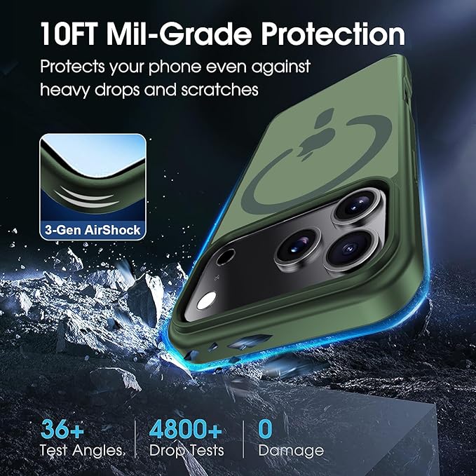 for iPhone 17 Pro Max case with Camera Lens Protector [10Ft Military-Grade Protection] Compatible with fit MagSafe Shockproof Cover Phone case for iPhone 17 Pro max 6.9 inch,Alpine Green