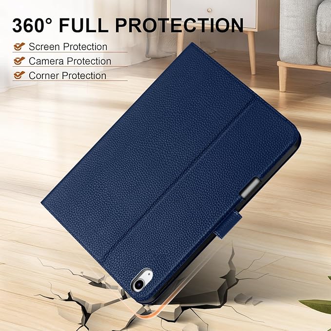Genuine Leather Case for iPad Air 13 inch M4 2026/M3 2025/M2 2024, with Pencil Holder and Adjustable Stand, Magnetic Closure, Auto Wake/Sleep Cover | Blue
