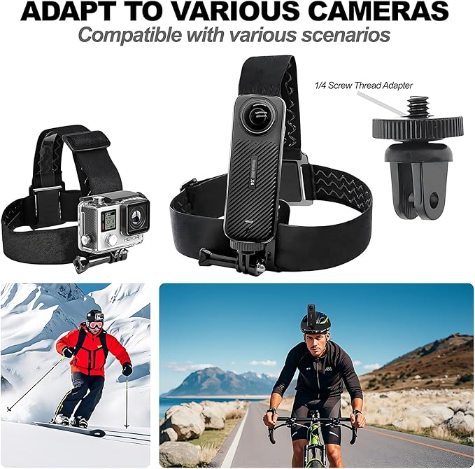 Head Strap Mount for Insta 360 X5 X4 X3 X2 X ACE Pro ONE RS R GO 2 3, Hat Headband Mount Compatible with GoPro Hero 13 12 11 10 9 8 7, Fusion Max, DJI Osmo Action 2 3 4 5 Pro Cameras