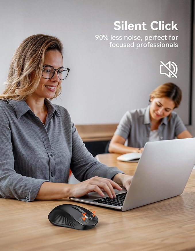 TECKNET Bluetooth Mouse, [ USB + BT1 + BT2 ] Wireless Mouse for Laptop, Silent Click, Ergonomic Design, 4800 DPI Computer Mice Wireless, Dual Mode for Laptop, Computer, iPad, MacBook