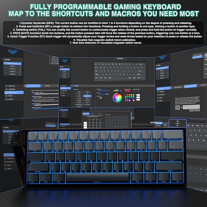 Aula WIN60 HE - 60% Mechanical Gaming Keyboard Wired, Hall Effect Magnetic Switch Hot Swappable,8000 Hz Polling Rate, RGB Keyboard 60 Percent Compact Design for PC (Gradient Gray)