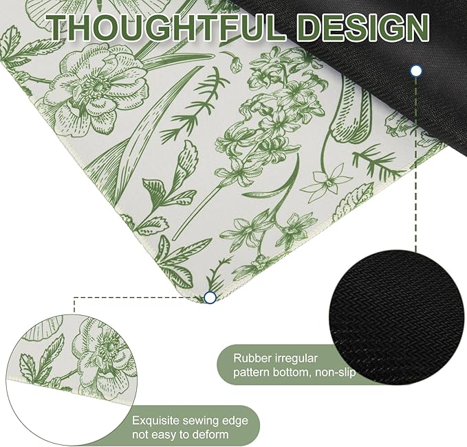 L-SPOUTTO Green Floral Desk Mat for Keyboard and Mouse,Cute XXL Gaming Mouse Pad,Large 35.4x15.7in Non-Slip Rubber Base Keyboard Pad Waterproof Desktop Mat for Laptop Computer Work Home Office-Rabbits