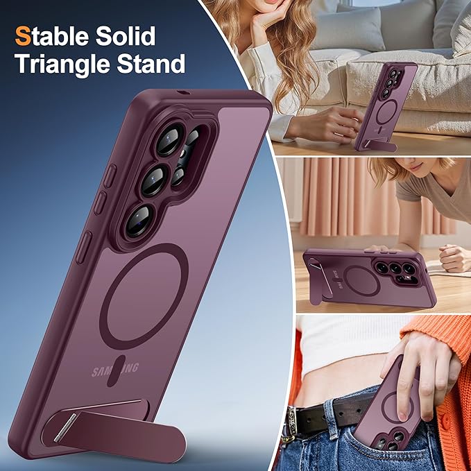Magnetic for Samsung Galaxy S26 Ultra Case, [Compatible with MagSafe][Full Camera Protection][Built-in Invisible Kickstand] Translucent Matte Phone Case for S26 Ultra 6.9" - Wine Red