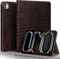 Gexmil Genuine Leather Case for iPad Pro 11 Inch (M5/M4) 2025/2024 with Pencil Holder,Protective Shockproof Leather Smart Folio Cover Adjustable Stand Auto Sleep/Wake Anti-Slip,Brown Crocodile