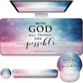 Desk Mat Set + Keyboard and Mouse Pad with Wrist Rest Support,4-in-1 Large Mousepad Computer Mats for Desktop Home & Office-with God