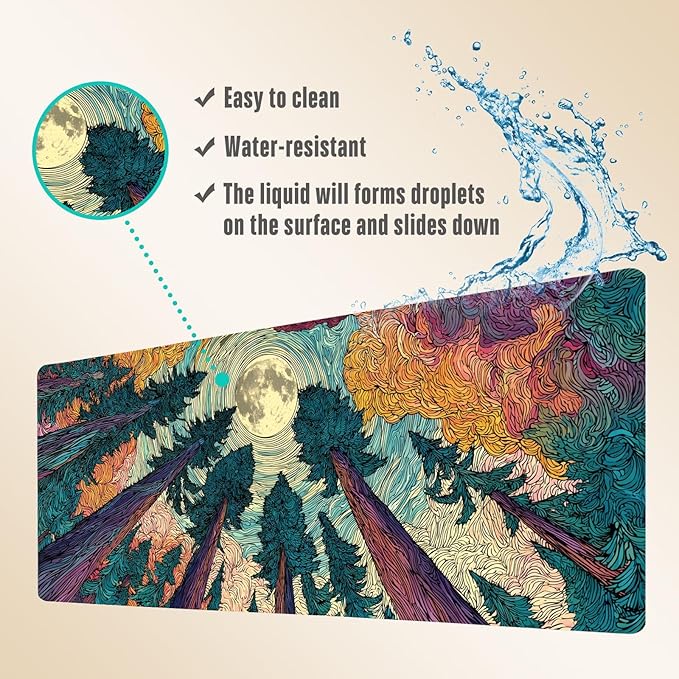 Extended Gaming Mouse Pad, Large Mouse Mat 3 mm Nature Rubber Base Mousepad with Stitched Edges, Non-Slip Desk Mat for Office Home Great Gift 31.5x11.8 Inch (Starry Forest 2)