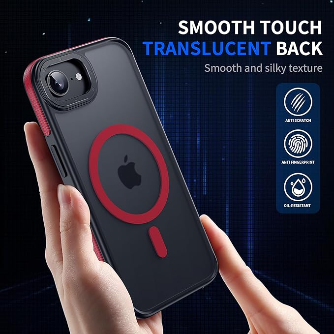 Strong Magnetic for iPhone 16E/17E Case [5X Military-Grade Protection] Compatible with fit MagSafe Shockproof Translucent Slim Thin Case for iPhone 16E-6.1", Red Bumper