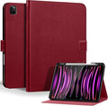 Genuine Leather Case for iPad Pro 11 Inch 4th/3rd/2nd/1st Generation 2022/2021/2020/2018 | with Pencil Holder and Adjustable Stand, Magnetic Closure, Auto Wake/Sleep Cover | Wine Red