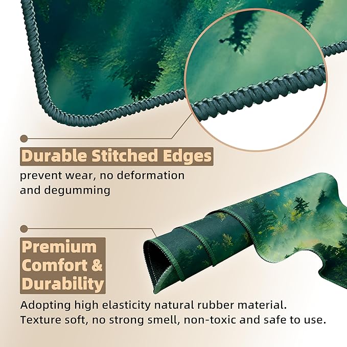 Galdas Mouse Pad,Office Desk Mat Large Gaming Keyboard Pad Durable Stitched Edges Washable Smooth Surface Control & Accuracy Extended Computer Mouse Mat (31.5X11.8In)-Green Forest…