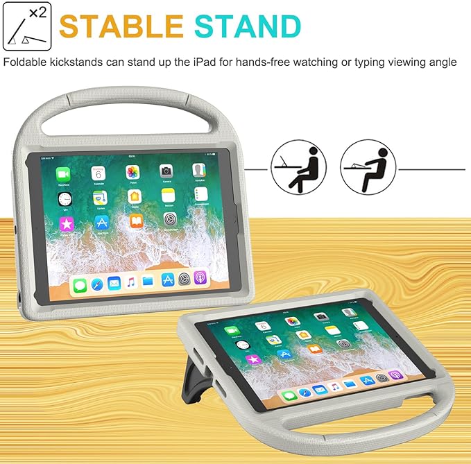 SUPLIK Kids Case for iPad 5th/6th Generation (9.7-inch, 2017/2018), iPad Air 2 Case with Screen Protector, iPad Pro 9.7 Durable Shockproof Protective Cover with Handle Stand for Kids, Gray