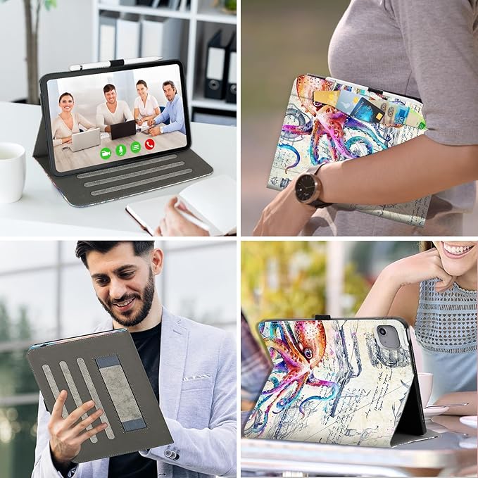 Lokigo for iPad Air 13 Inch Case 2025/2024 (M3/M2) iPad Pro 12.9 Case (6th/5th/4th/3th Gen 2022/2021/2020/2018) with Pencil Holder, Support Touch ID and Auto Wake/Sleep (Cool Octopus)
