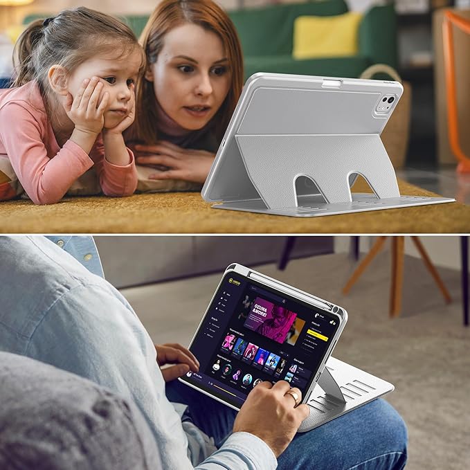 VIKESI Case for iPad Pro 11 inch (M5/M4) 2025/2024,Multiple Angles Magnetic Stand Cover,Shockproof Back,Pencil Holder,and Auto Sleep/Wake,Gray
