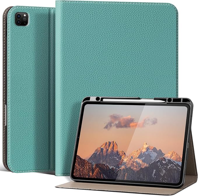 for iPad Pro 12.9 inch Case 6th/5th/4th/3rd Gen (2022-2018) | Premium Leather Folio Stand Cover with Apple Pencil Holder, Auto Wake/Sleep & Multiple Viewing Angles,Light Blue