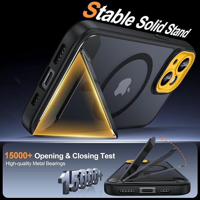 Magnetic Compatible with iPhone 15 Case, [Built-in Invisible Kickstand][Compatible with MagSafe][Full Camera Protection] Translucent Matte Phone Case for iPhone 15 6.1"