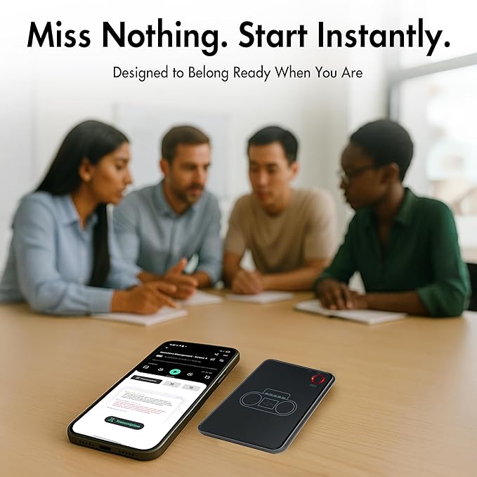LIMU AI Voice Recorder with App Control - 13h Recording Device, 64GB AI Note Taking Device - GPT 5 Translation, Summaries & Mind Maps (125 Languages), 400 Min/Month, Audio Recorder with Transcription