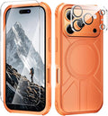 3 in 1 for Heavy Duty iPhone 17 Pro Max Case with Screen Protector & Camera Lens Protector ,7X Military-Grade Drop Protection ,Fits MagSafe ,Rugged & Slim shockproof Case for iPhone 17 Pro Max, Orange