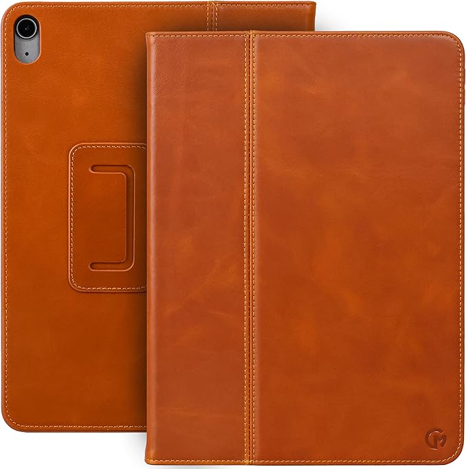 Casemade Real Leather Case Compatible with iPad Air 11-inch M4/M3/M2 (2026/2025/2024), iPad Air 5th/4th Generation 10.9'' - Full-Grain Leather Cover, Auto Sleep/Wake, Dual Stand Position (Tan)