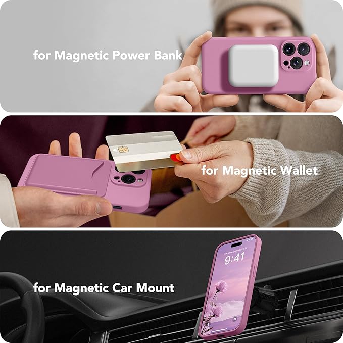 Magnetic for iPhone 13 Pro Max Case, Compatible with MagSafe, [Full Camera Protection][Screen Protector] Silicone Shockproof Protective Phone Case for iPhone 13 Pro Max 6.7", Blackcurrant