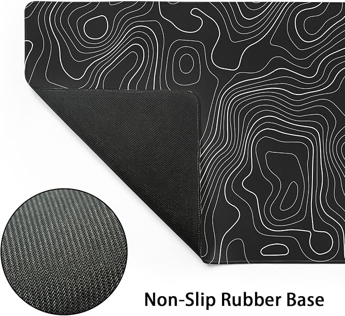 Topographic Map Large Mouse Pad XL Black Lines Contour Geographic Extended Large Desk Mat Big Desk Pad 80X30 CM Non-Slip Rubber Base Stitched Edge Long Mousepad,31.5×11.8 Inch