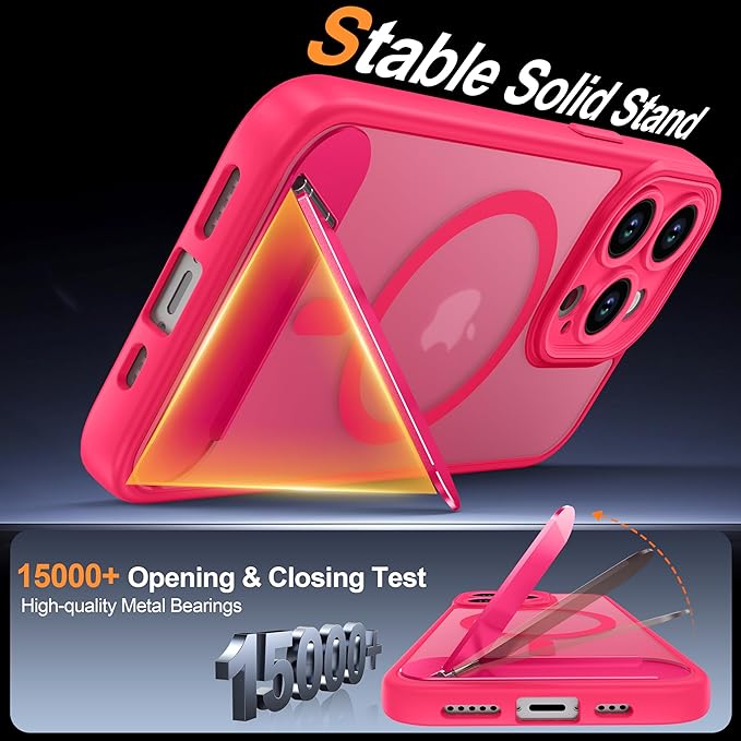 Magnetic Compatible with iPhone 13 Pro Case, [Built-in Kickstand][Full Camera Protection][Compatible with MagSafe][Anti-Fingerprint] Shockproof Phone Case for iPhone 13 Pro 6.1",Hot Pink