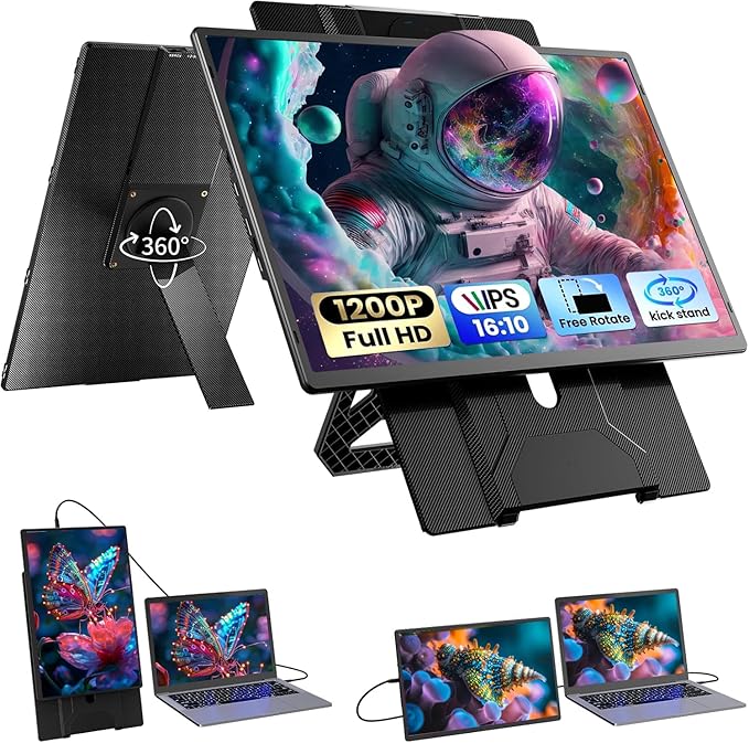 Blackview 16" Laptop Screen Extender, 360° Rotating Detachable Magnetic Stand, FHD 1200P IPS Portable Monitor for Laptop, True Plug & Play for Business Travel, Support Windows/Mac/Android/VESA