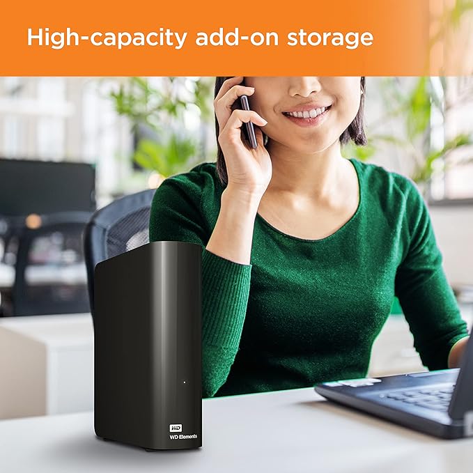 Western Digital 22TB Elements Desktop External Hard Drive, USB 3.0 external hard drive for plug-and-play storage - WDBWLG0220HBK-NESN