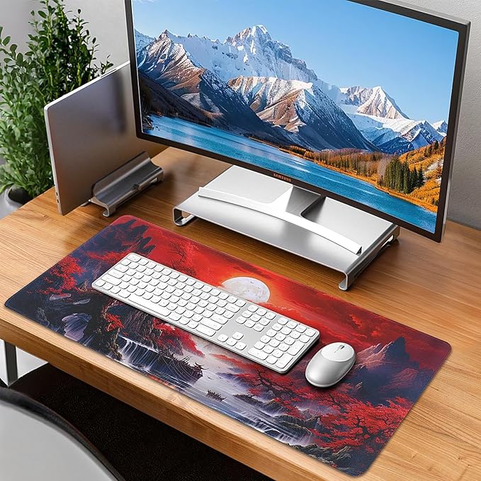 Mouse Pad Gaming - Desk Mat for Keyboard and Mouse - Japanese Red Cherry Blossoms Large Mouse Pads for Desk, Anime Gaming Mousepad (31.5" X 11.8") with Non-Slip Base for Game, Office and Home