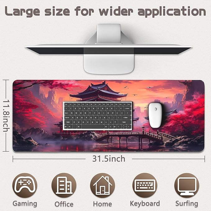 Gaming Mouse Pad - (31.5"×11.8") Japanese Anime Large Mouse Pads for Desk - Desk Mat for Keyboard and Mouse with Non-Slip Base, Desks Pad Matfor Game/Office & Home