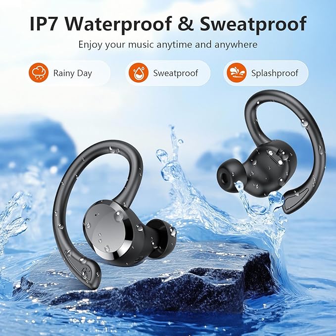 sprtoybat Over Ear Earbuds with Hook, 2026 New Bluetooth 5.4 Sports Wireless Earbuds, 68Hrs Playtime LED Display, IPX7 Waterproof Ear Buds, ENC Noise Cancelling Mic for Running/Workout