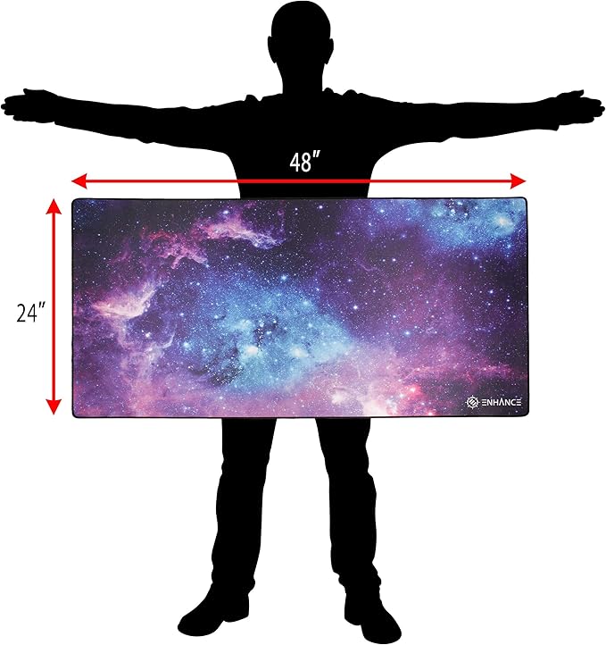 ENHANCE XXXL Gaming Computer Desk Mat - 3XL Large Mouse Mat (48x24 Mouse Pad) Cushion Padding for Office Desk, Extended Table Mousepad with Smooth Tracking Surface and Non-Slip Rubber Grip - Galaxy