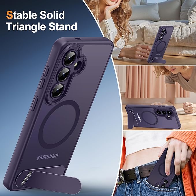 Magnetic for Samsung Galaxy S26 Case, [Compatible with MagSafe][Full Camera Protection][Built-in Invisible Kickstand] Translucent Matte Phone Case for S26 6.3" - Purple